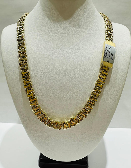 10K GOLD T BONE CHINO LINK CHAIN- 25" - 7.25mm, 63.9gm