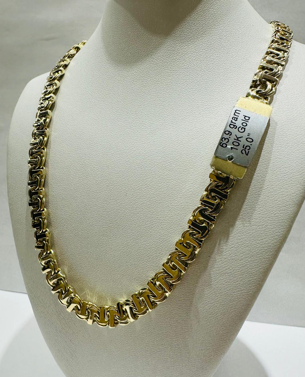 10K GOLD T BONE CHINO LINK CHAIN- 25" - 7.25mm, 63.9gm