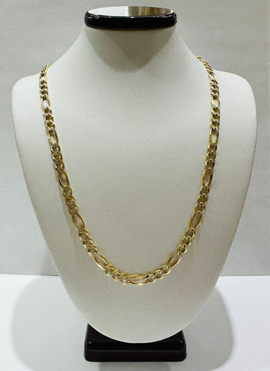 10K GOLD DIAMOND CUT FIGARO LINK CHAIN- 18" - 4.20mm, 9.7gm