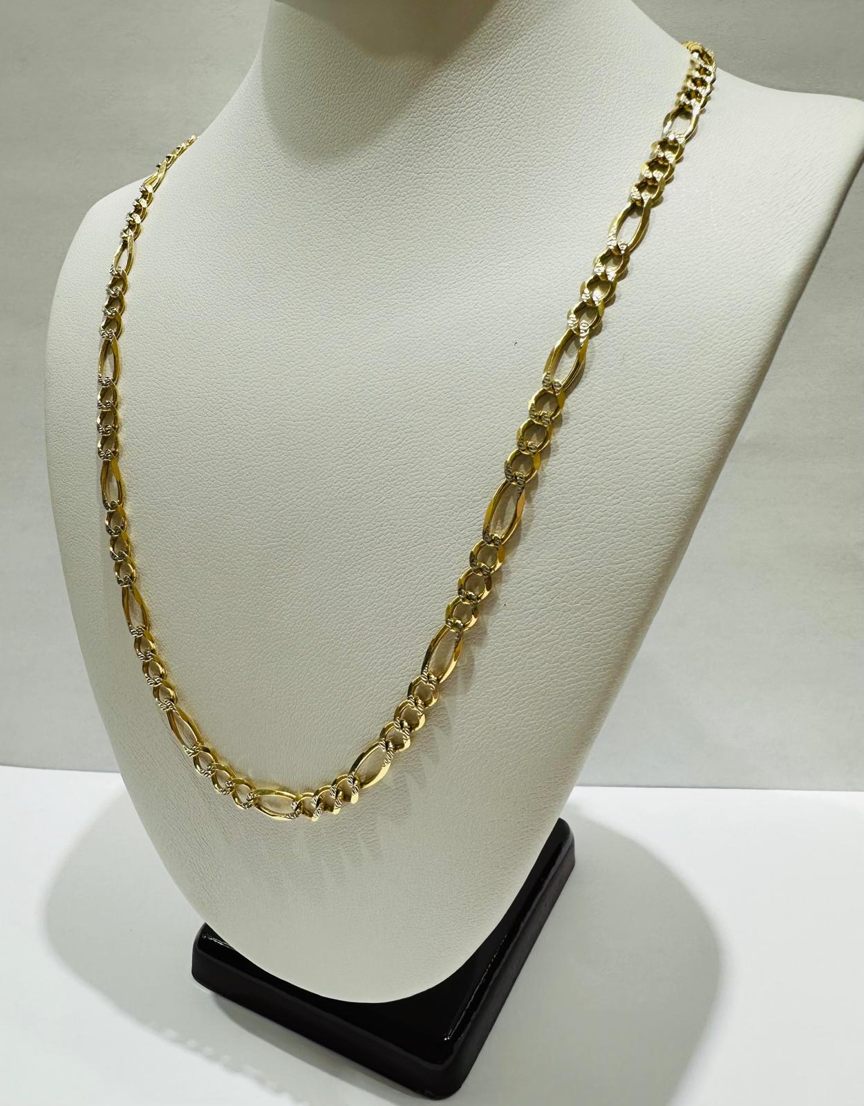 10K GOLD DIAMOND CUT FIGARO LINK CHAIN- 18" - 4.20mm, 9.7gm