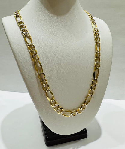 10K GOLD DIAMOND CUT FIGARO LINK CHAIN- 20" - 6.50mm, 22.8gm