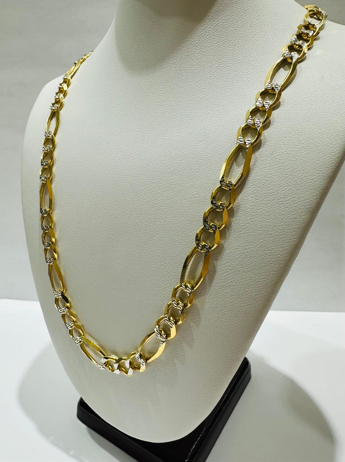10K GOLD DIAMOND CUT FIGARO LINK CHAIN- 20" - 6.50mm, 22.8gm