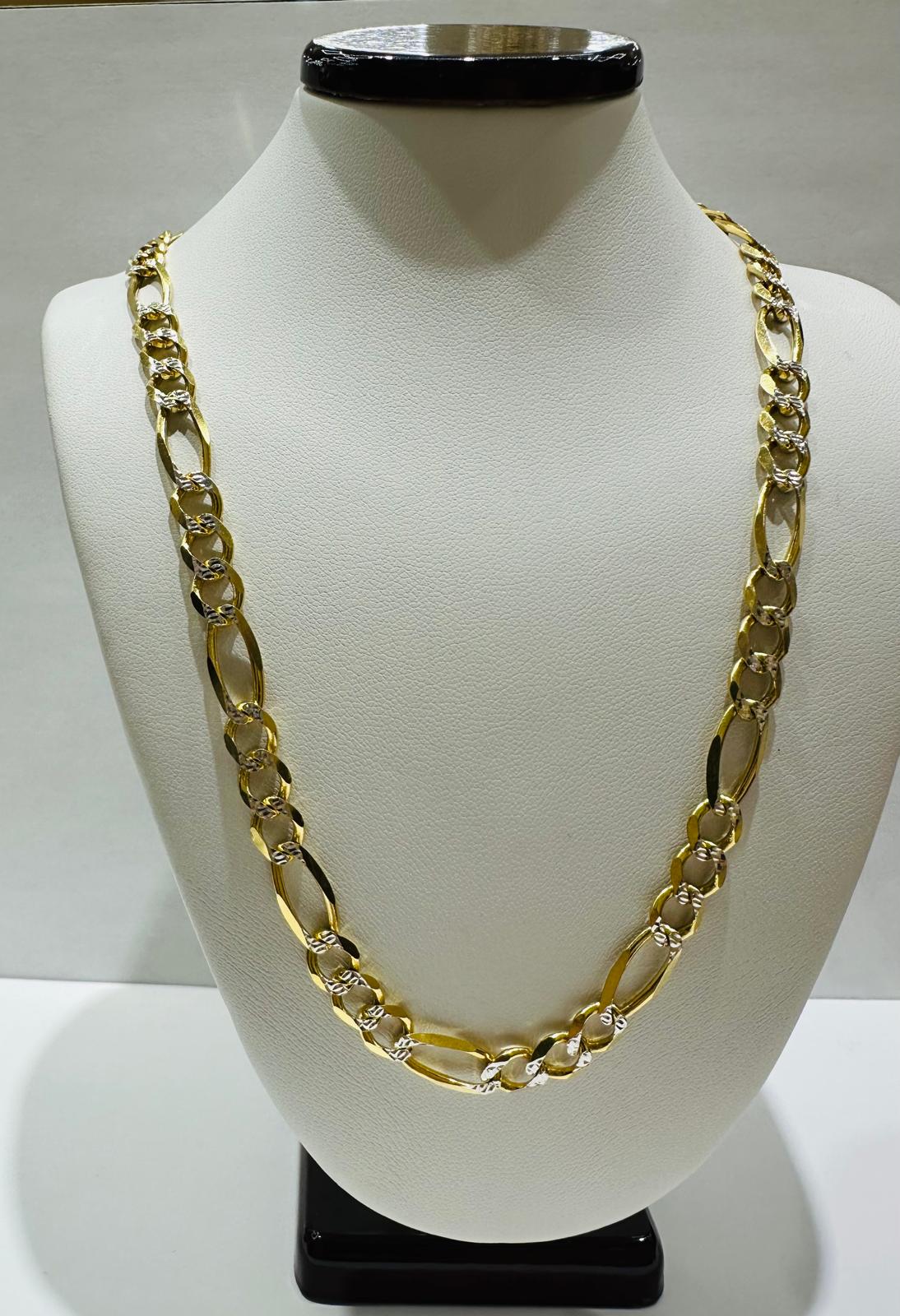 10K GOLD DIAMOND CUT FIGARO LINK CHAIN- 20" - 6.50mm, 22.8gm