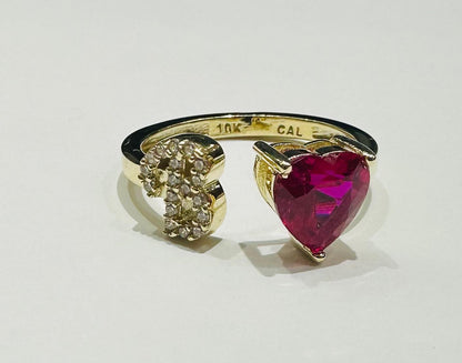 10K GOLD INITIAL LETTER "B" RING WITH CZ STONE