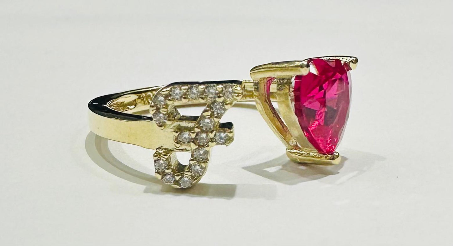 10K GOLD INITIAL LETTER "F" RING WITH CZ STONE