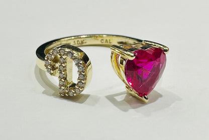 10K GOLD INITIAL LETTER "D" RING WITH CZ STONE