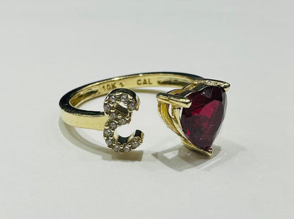 10K GOLD INITIAL LETTER "E" RING WITH CZ STONE