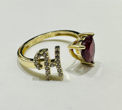 10K GOLD INITIAL LETTER "H" RING WITH CZ STONE