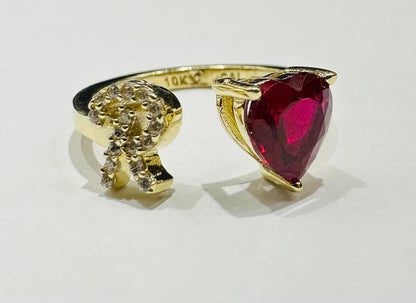 10K GOLD INITIAL LETTER "R" RING WITH CZ STONE