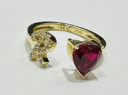 10K GOLD INITIAL LETTER "R" RING WITH CZ STONE