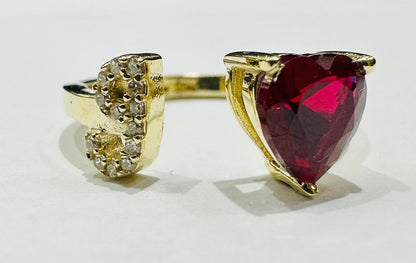 10K GOLD INITIAL LETTER "I" RING WITH CZ STONE