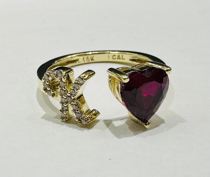 10K GOLD INITIAL LETTER "K" RING WITH CZ STONE