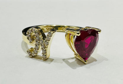 10K GOLD INITIAL LETTER "N" RING WITH CZ STONE