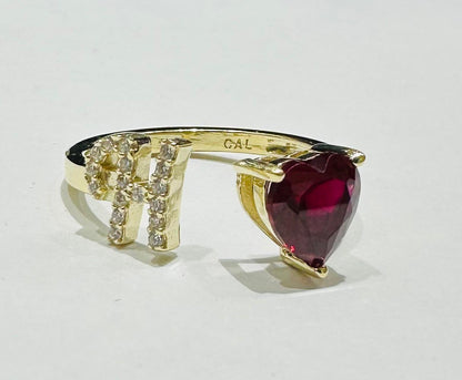 10K GOLD INITIAL LETTER "H" RING WITH CZ STONE
