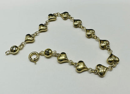 10K GOLD HEART BRACELET 8" - 6.4gm