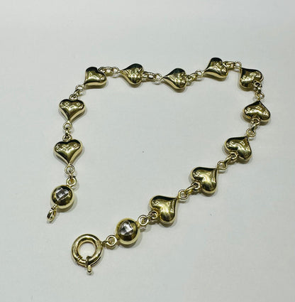 10K GOLD HEART BRACELET 8" - 6.4gm