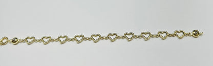 10K GOLD HEART BRACELET 7" - 5.2gm
