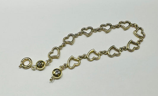 10K GOLD HEART BRACELET 7" - 5.2gm