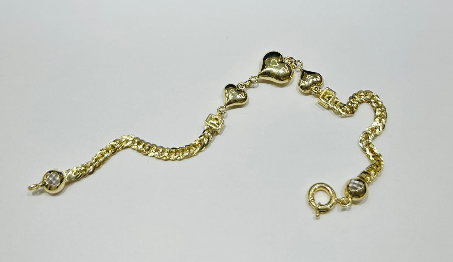 10K GOLD HEART BRACELET 7" - 5.6gm