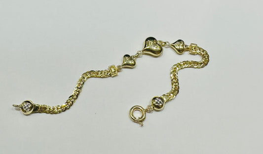 10K GOLD HEART BRACELET 7" - 5.6gm