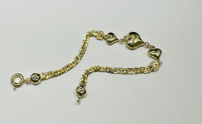 10K GOLD HEART BRACELET 7" - 5.6gm