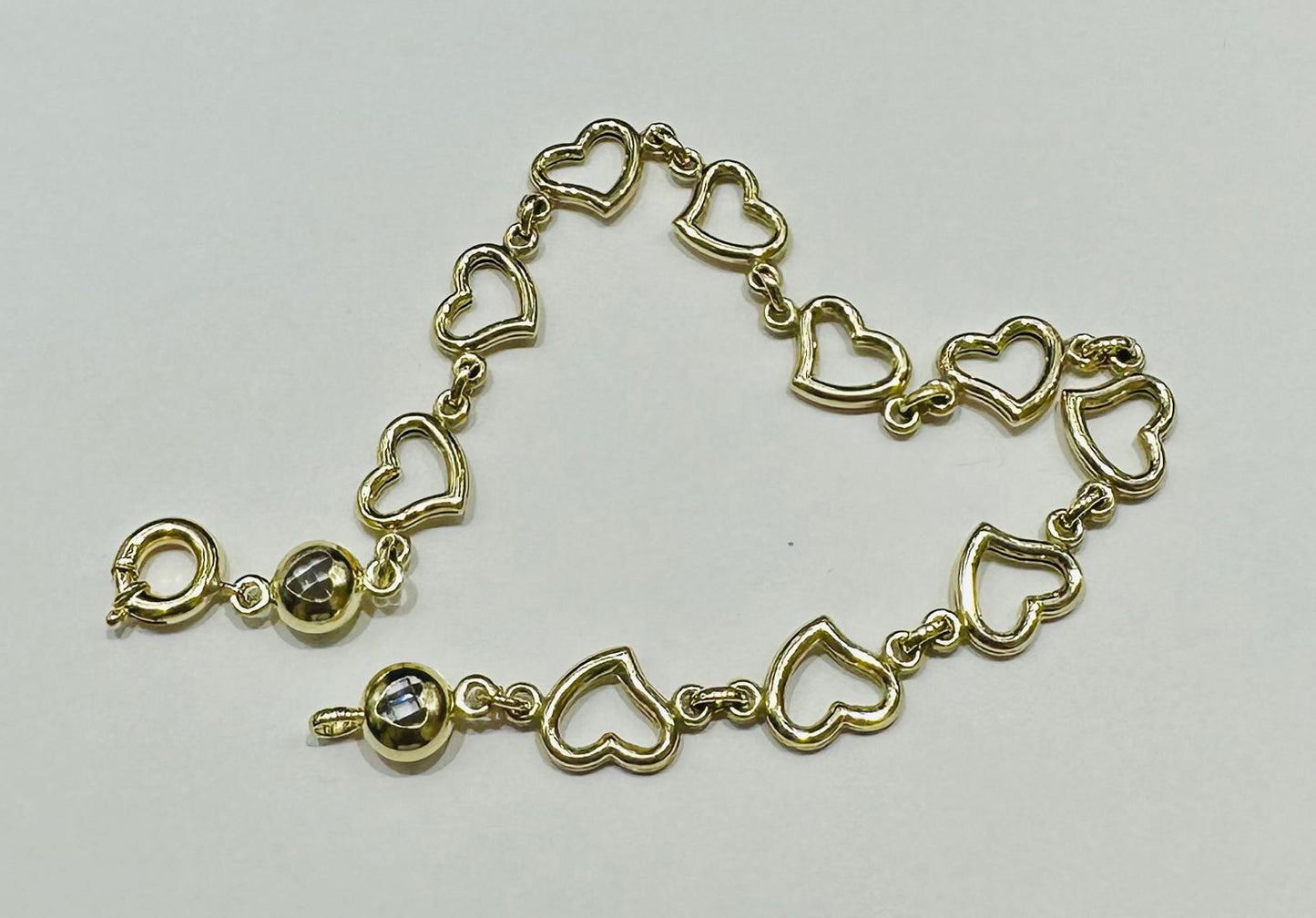 10K GOLD HEART BRACELET 7" - 5.2gm