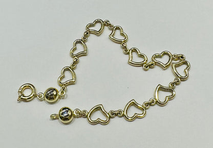 10K GOLD HEART BRACELET 7" - 5.2gm