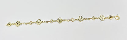 10K GOLD HEART LOCK AND KEY BRACELET 8" - 5.2gm
