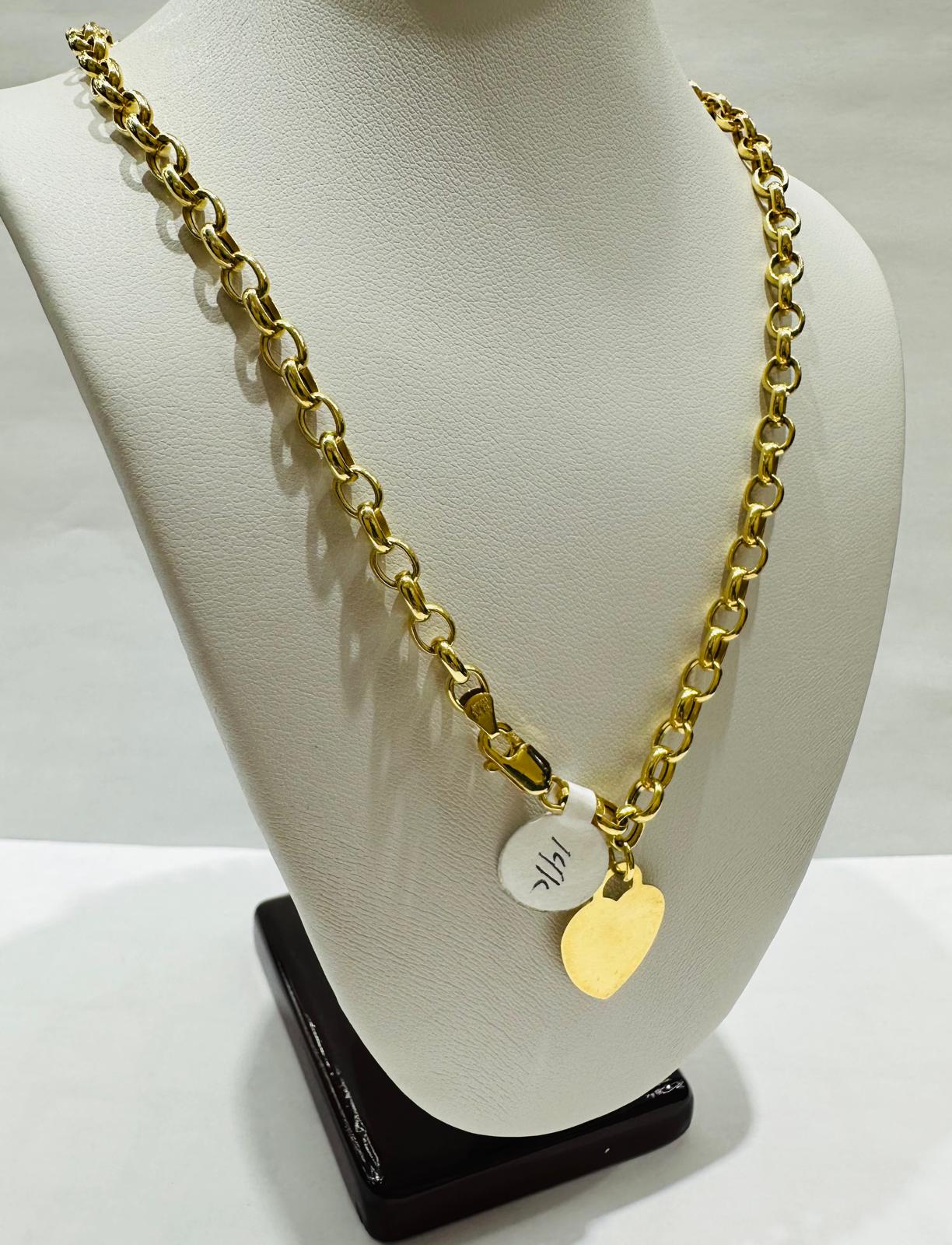 14K GOLD OVAL LINK HEART CHAIN- 16" - 4.65mm, 10.0gm