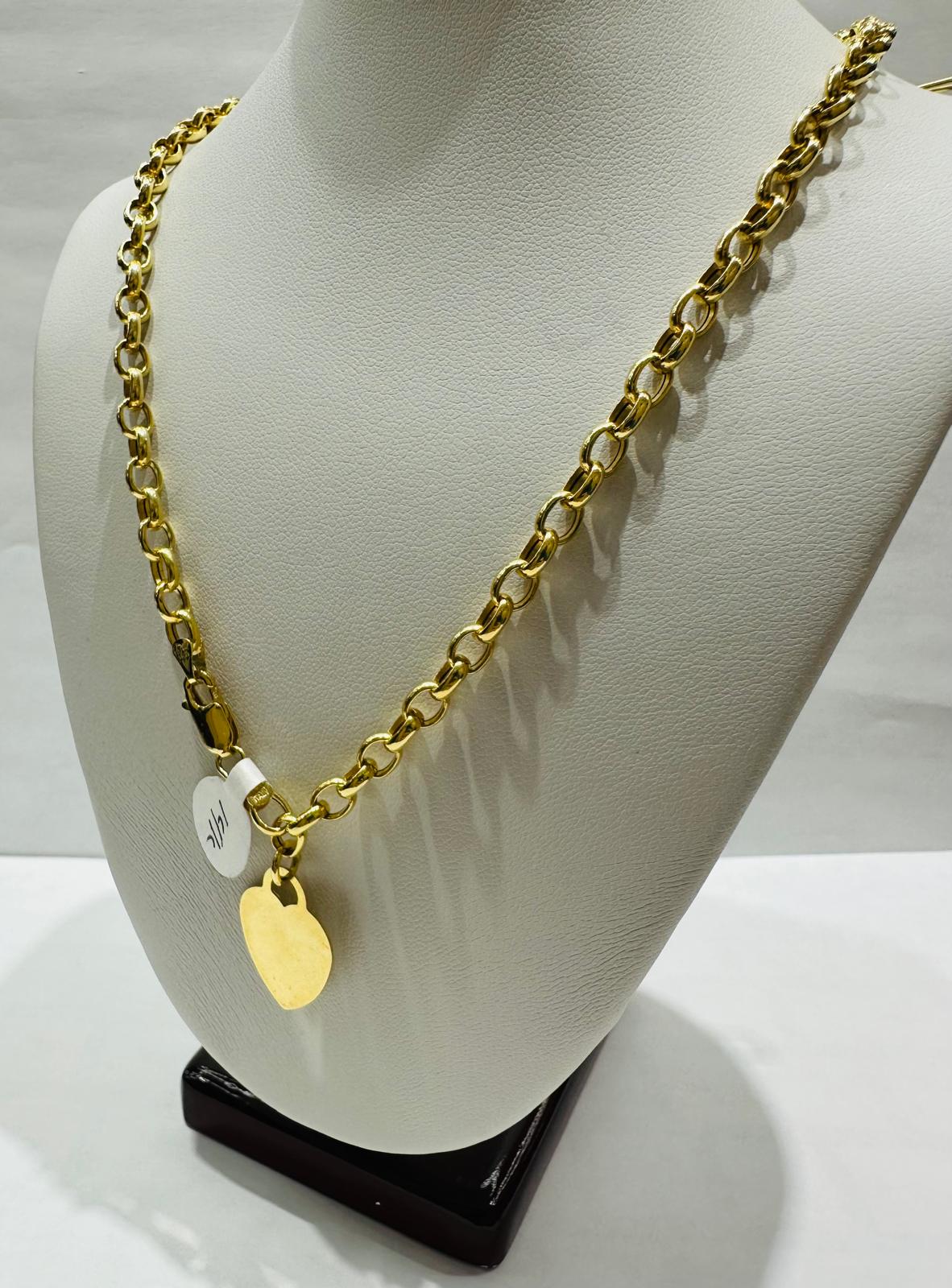14K GOLD OVAL LINK HEART CHAIN- 16" - 4.65mm, 10.0gm