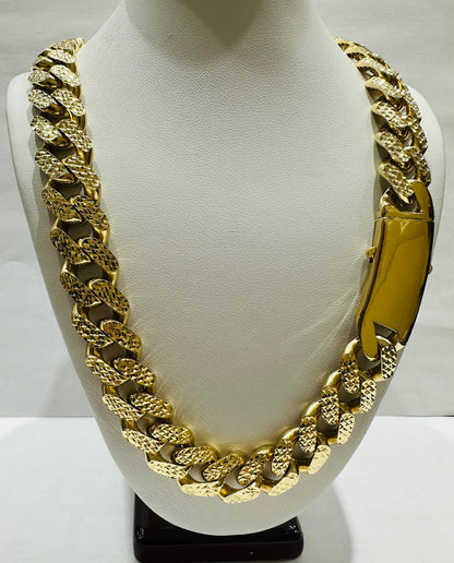 14K GOLD DIAMOND CUT CUBAN LINK CHAIN- 22" - 14.25mm, 58.7gm