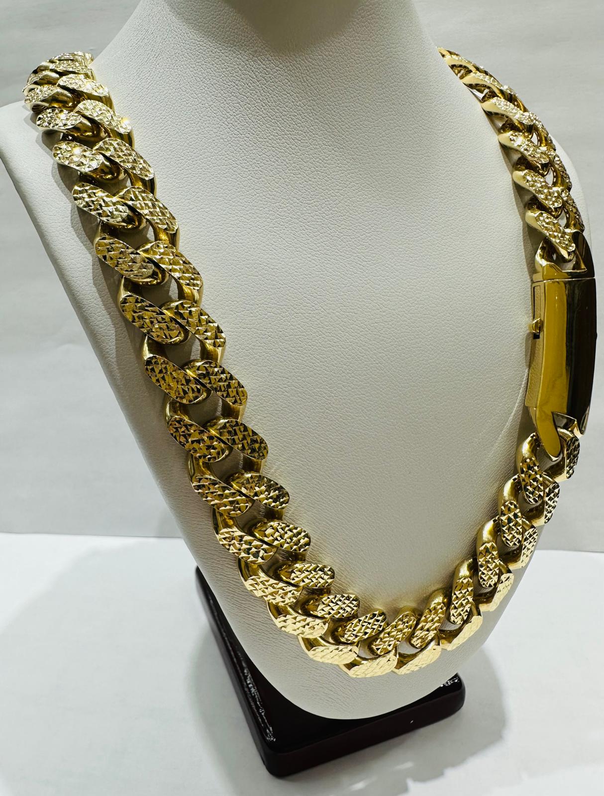 14K GOLD DIAMOND CUT CUBAN LINK CHAIN- 22" - 14.25mm, 58.7gm