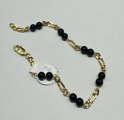 14K GOLD BEADS BRACELET  6.5"   2.6gm