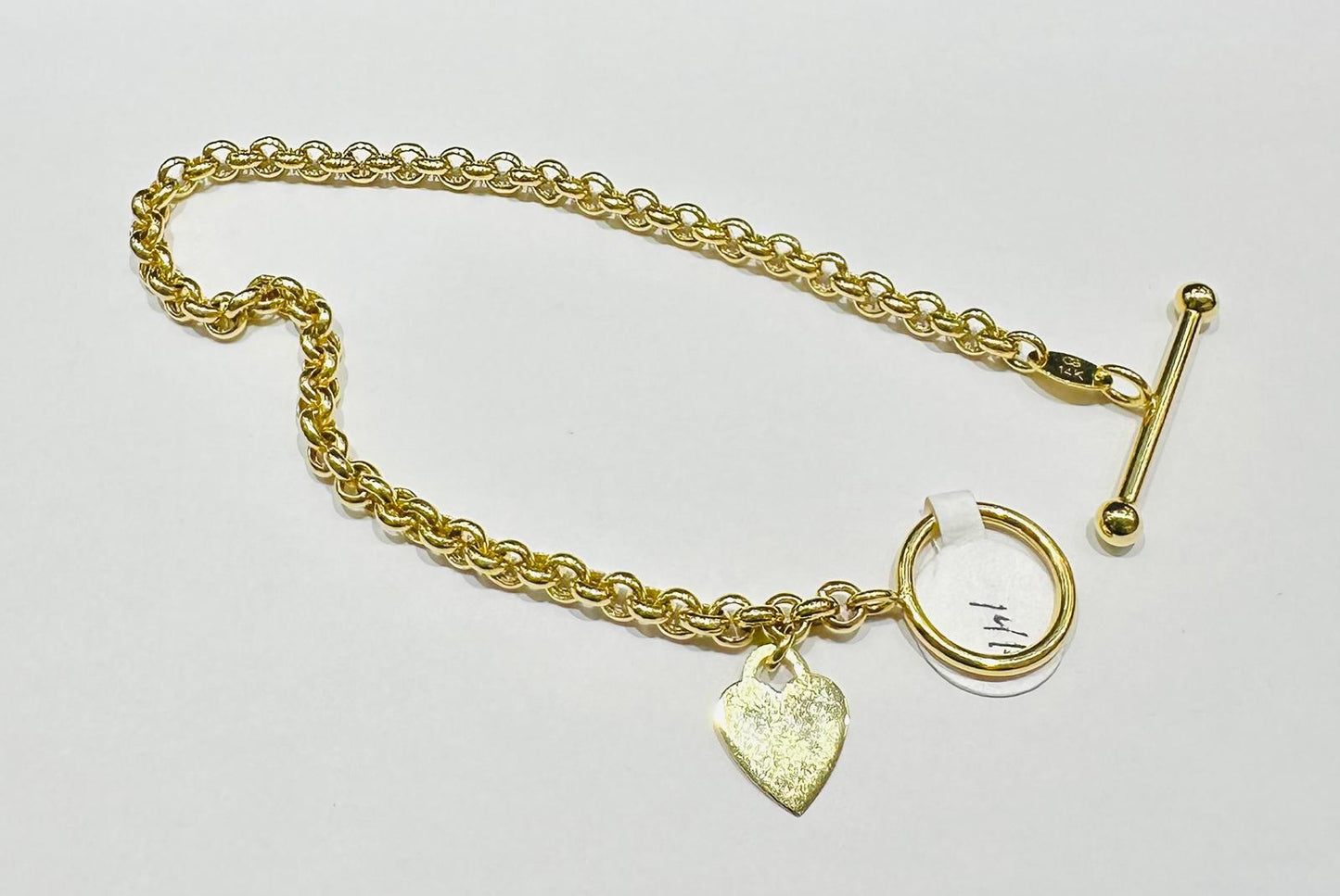 14K GOLD BOX LINK CHAIN WITH A HEART 8.5"  4.15mm  5.6gm