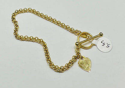 14K GOLD BOX LINK CHAIN WITH A HEART 8.5"  4.15mm  5.6gm