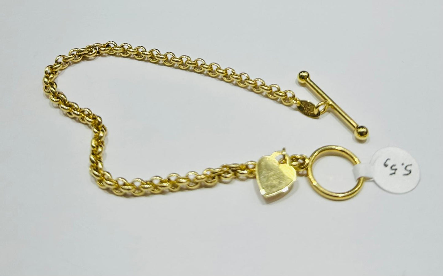 14K GOLD BOX LINK CHAIN WITH A HEART 8.5"  4.15mm  5.6gm