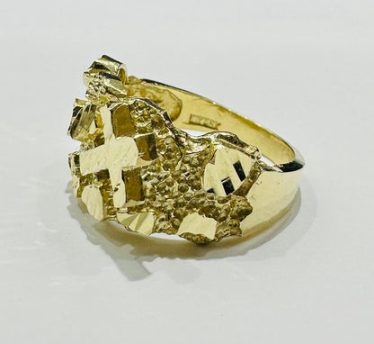 10K GOLD CROSS NUGGET RING  Weight:  6.0gm