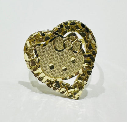 10K GOLD HEART KITTY RING  WEIGHT:  3.1gm