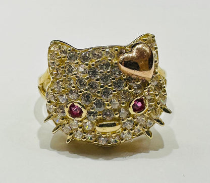 10K GOLD KITTY RING WITH  CZ STONES   WEIGHT:  4.6gm