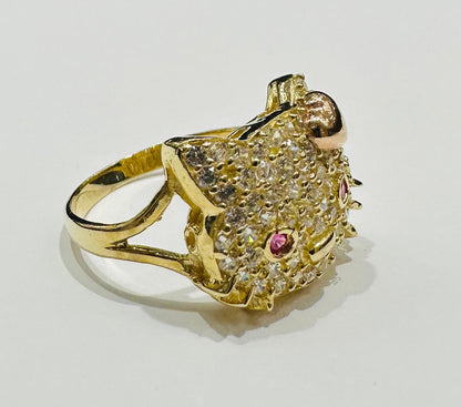 10K GOLD KITTY RING WITH  CZ STONES   WEIGHT:  4.6gm