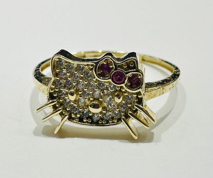 10K GOLD KITTY RING WITH  CZ STONES   WEIGHT:  1.5gm