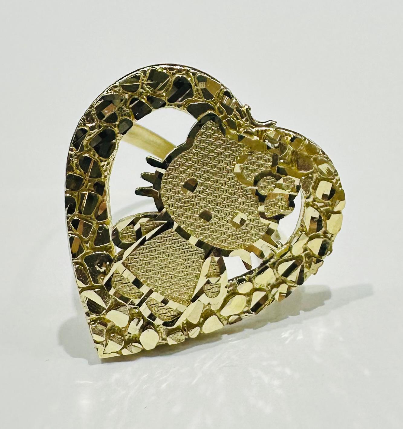 10K GOLD HEART KITTY RING  WEIGHT:  4.1gm