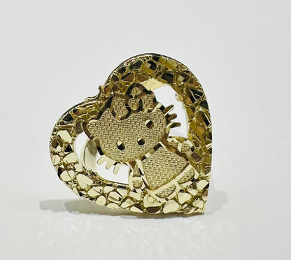 10K GOLD HEART KITTY RING  WEIGHT:  4.1gm