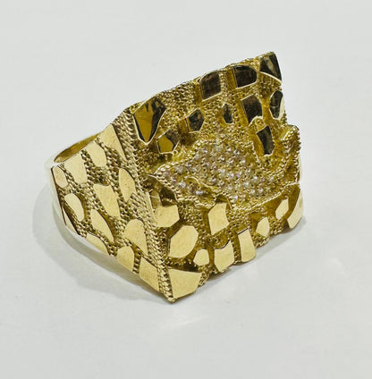 10K GOLD NUGGET RING WITH CZ STONES-  WEIGHT: 9.4gm