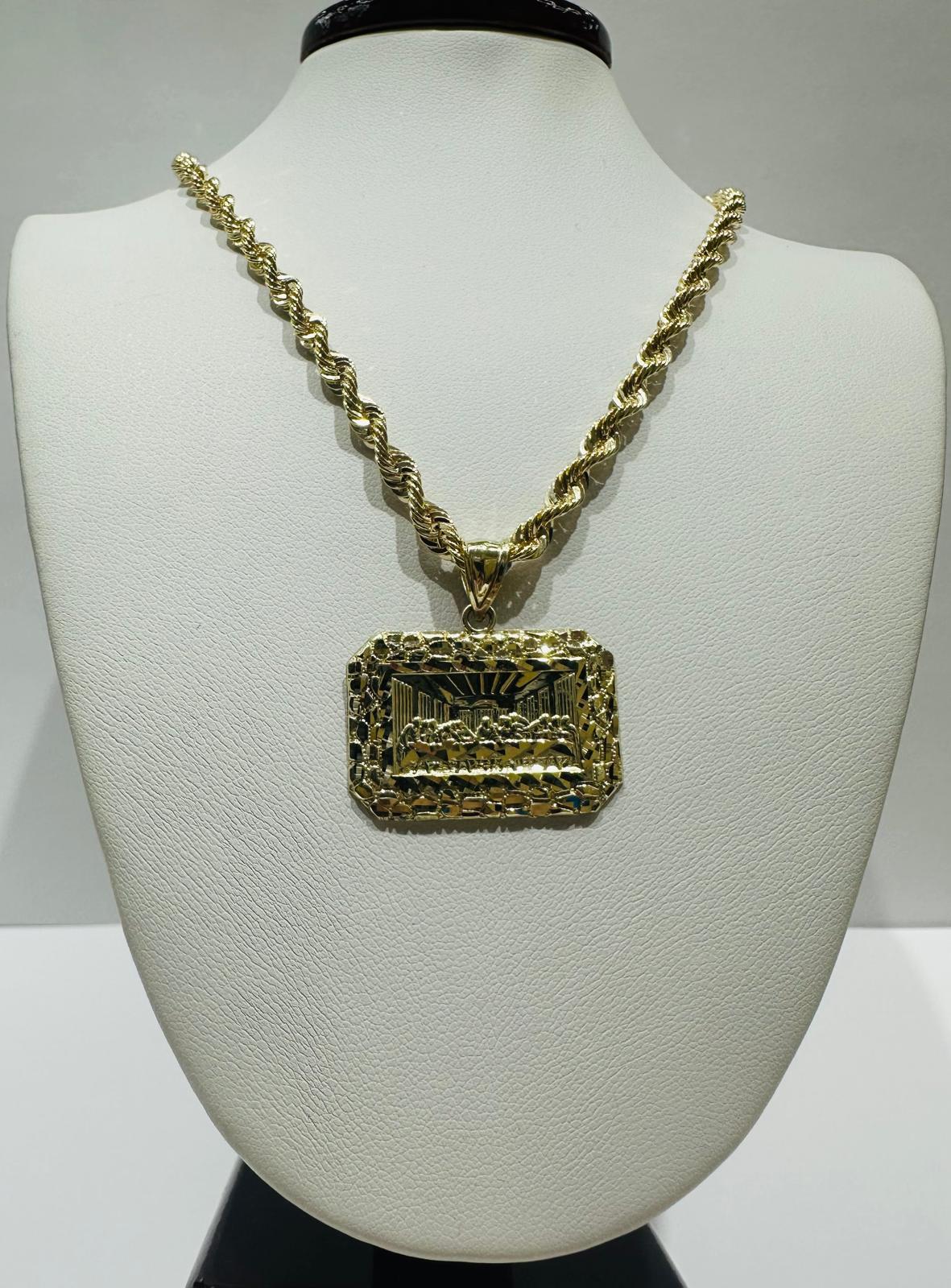 10K GOLD LAST SUPPER CHAIN AND PENDANT SET- 22"  WEIGHT:8.2gm