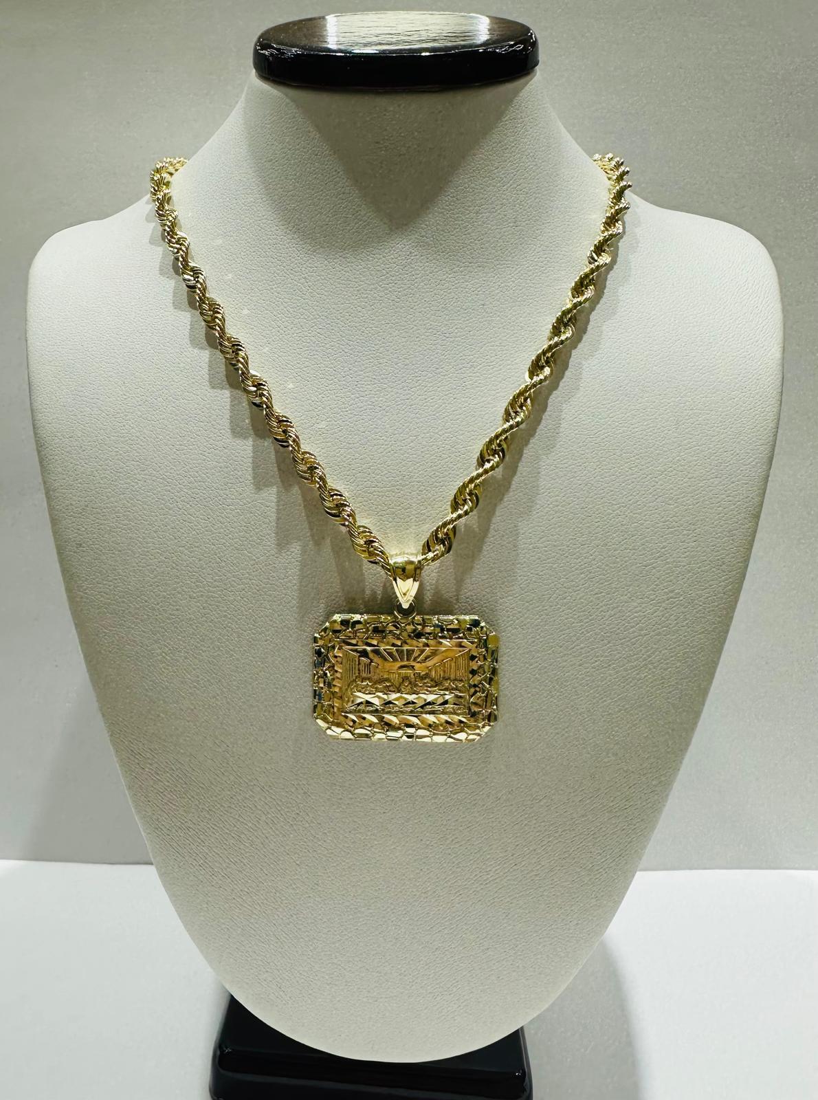10K GOLD LAST SUPPER CHAIN AND PENDANT SET- 22"  WEIGHT:8.2gm