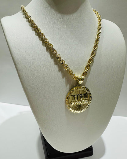 10K GOLD ROUND LAST SUPPER CHAIN AND PENDANT SET  22"  WEIGHT: 8.9gm