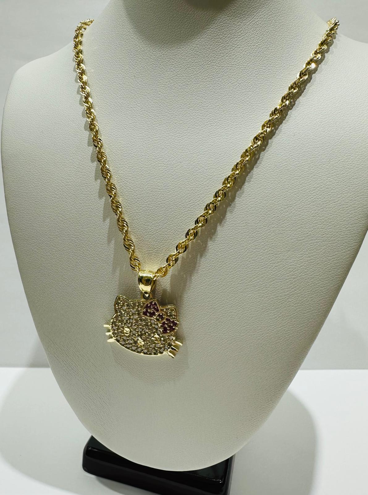 10K GOLD KITTY CHAIN AND PENDANT SET-  20"   6.5gm