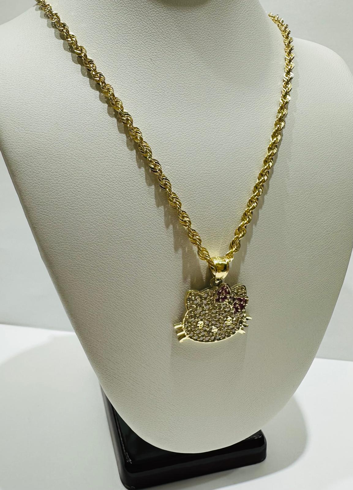 10K GOLD KITTY CHAIN AND PENDANT SET-  20"   6.5gm