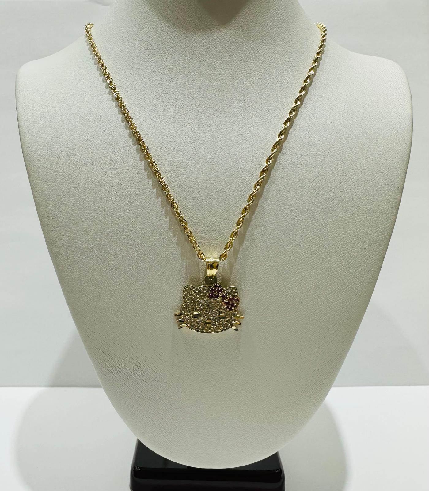 10K GOLD KITTY CHAIN AND PENDANT SET-  20"   3.8gm